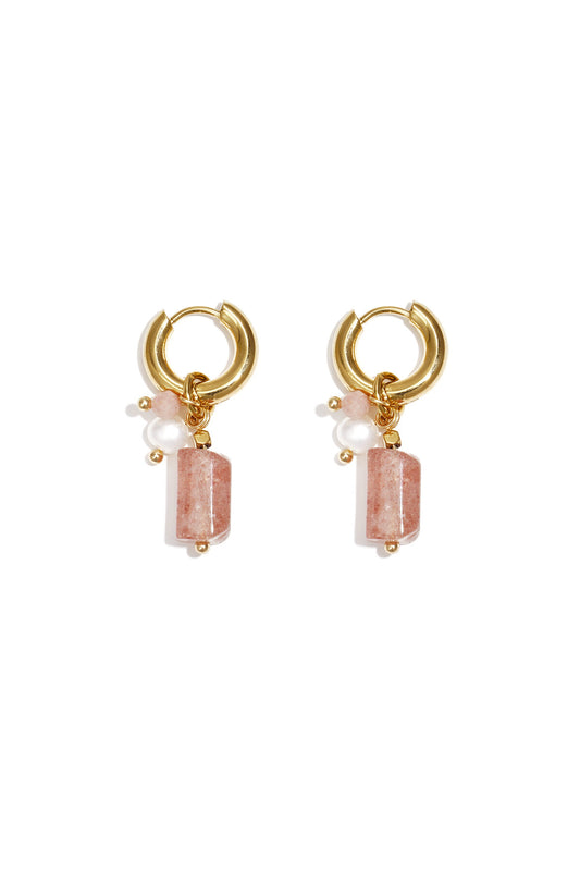 Small hoop earrings with pearl, bead, and stone pendants